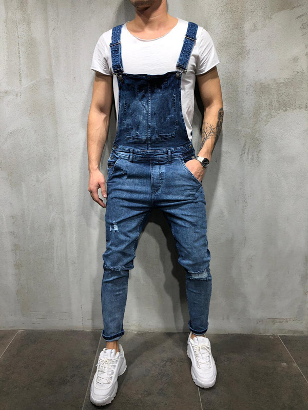 Us størrelse menn ripped denim jumpsuit overall jean casual seler bukser menn hip hop jumpsuit jean bib pant streetwear: Gd732 / M