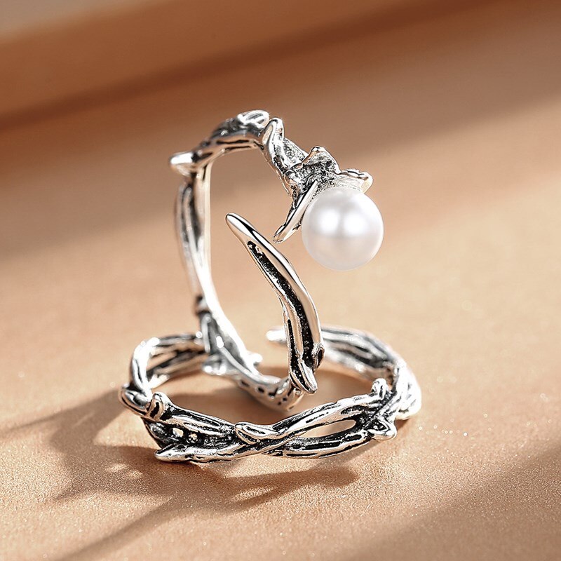 NEHZY 925 Sterling Silver Ring Hollow Woman Jewelry Adjustable Couple Ring Retro Pearl Thai Silver Black