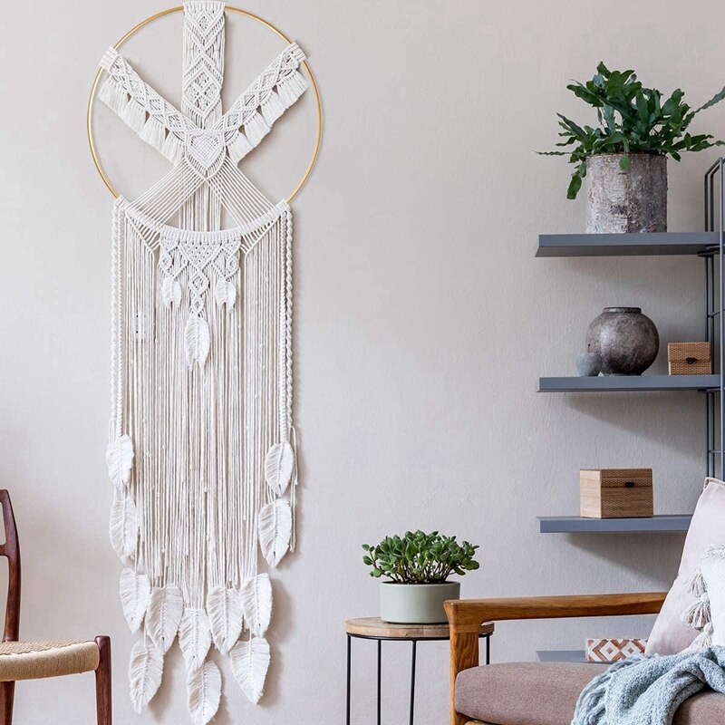 Macrame Rope Kit With Natural Cotton Macrame Cord,Metal Floral Hoops,Wooden Beads,Macrame Wall Hanging Kit For Beginners