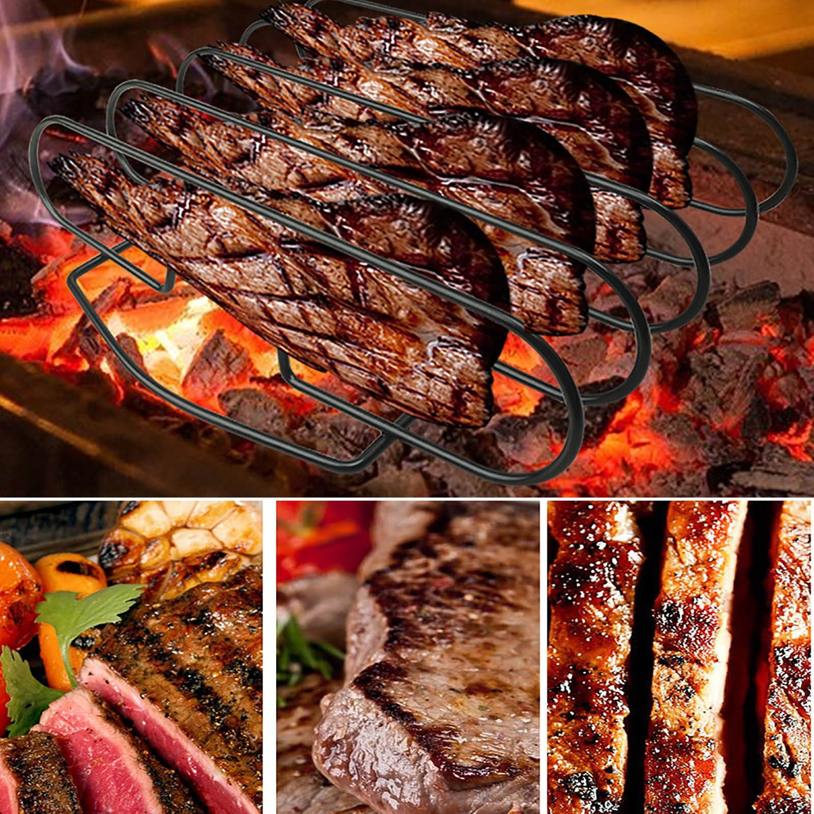 Non-stick Rib Plank Bbq Stand Barbecue Gebraden Rack Rvs Grillen Bbq Kip Rundvlees Ribben Rack Grillen baske