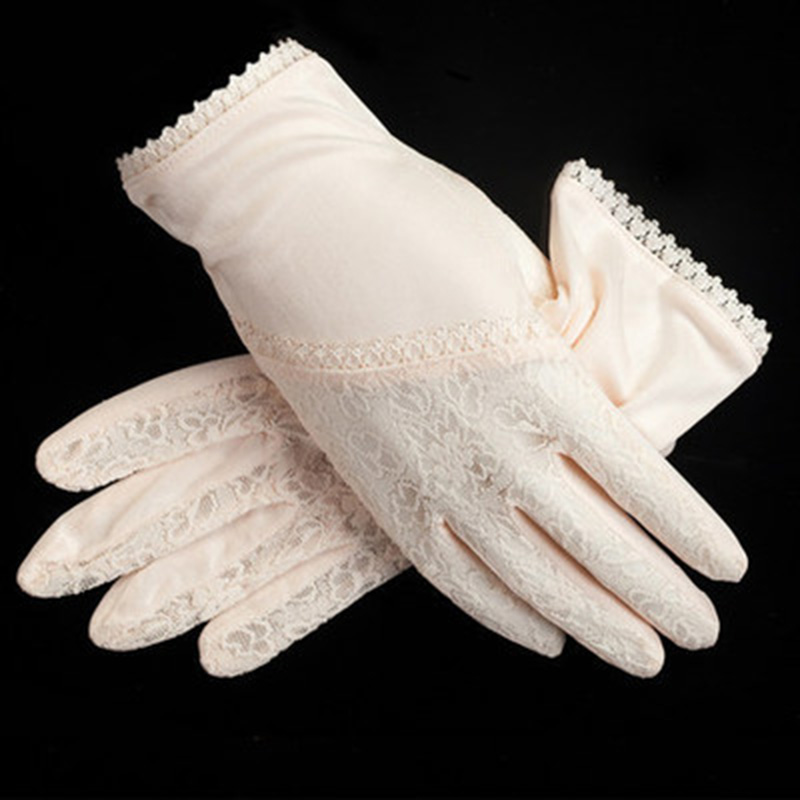 100% Natuurlijke Moerbei Zijde Handschoenen Vrouwelijke Zomer Dunne Uv Zonnebrandcrème Ademend Slaap Hydraterende Kant Bloemen Rijden Wanten M49: M49 Pink