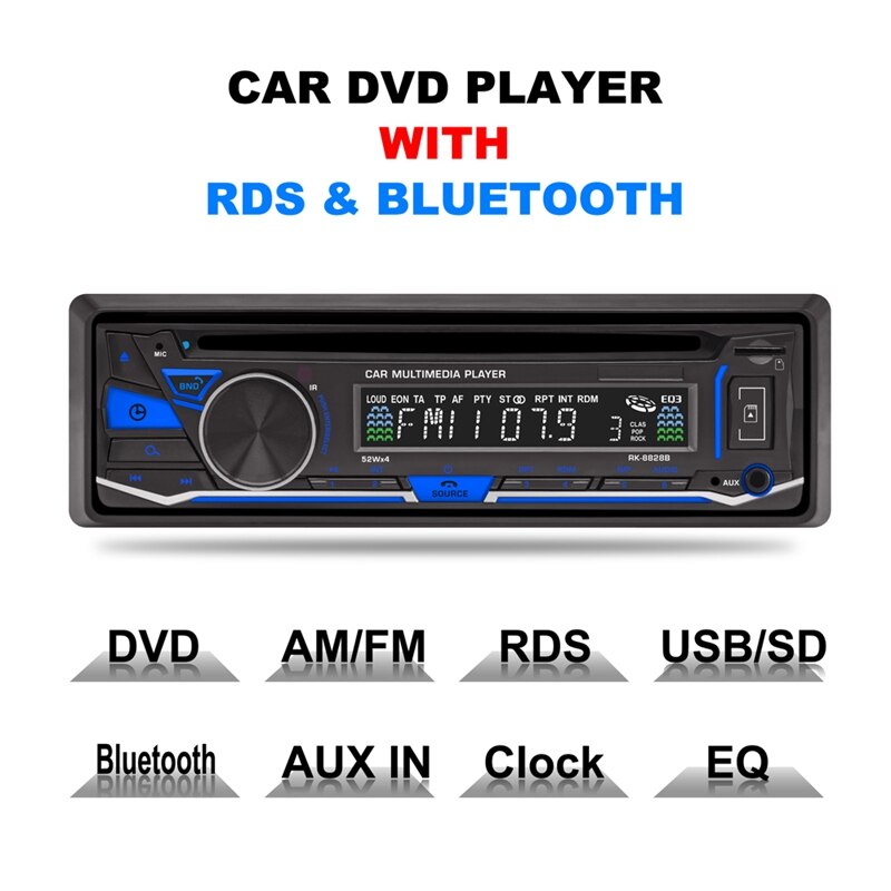 1 Din Car Bluetooth DVD VCD CD Player MP3 MP4 FM AM o Radio Player USB 45WX4 Channel