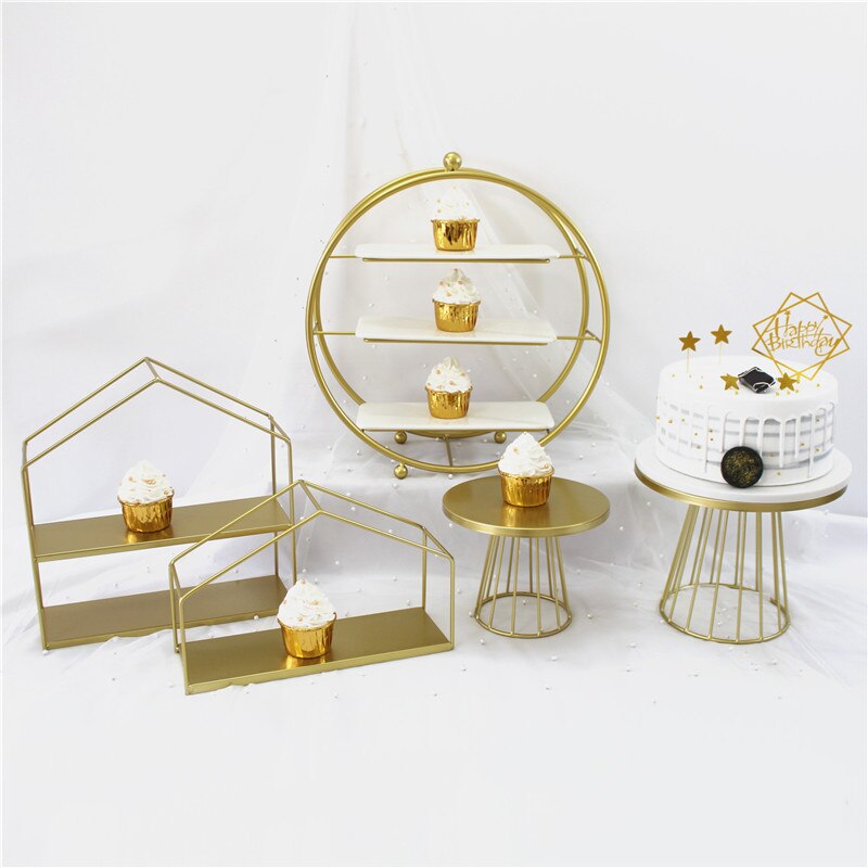 Soporte de Metal para pasteles, bandeja de Metal para postres, pasteles, macarrón, para de cumpleaños, Navidad, boda, dorado
