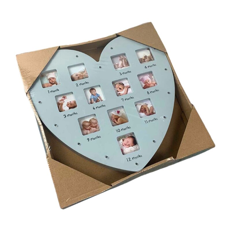 My First Year Baby Keepsake Frame with Light 0-12 Months Love Heart Photo Frame: blue