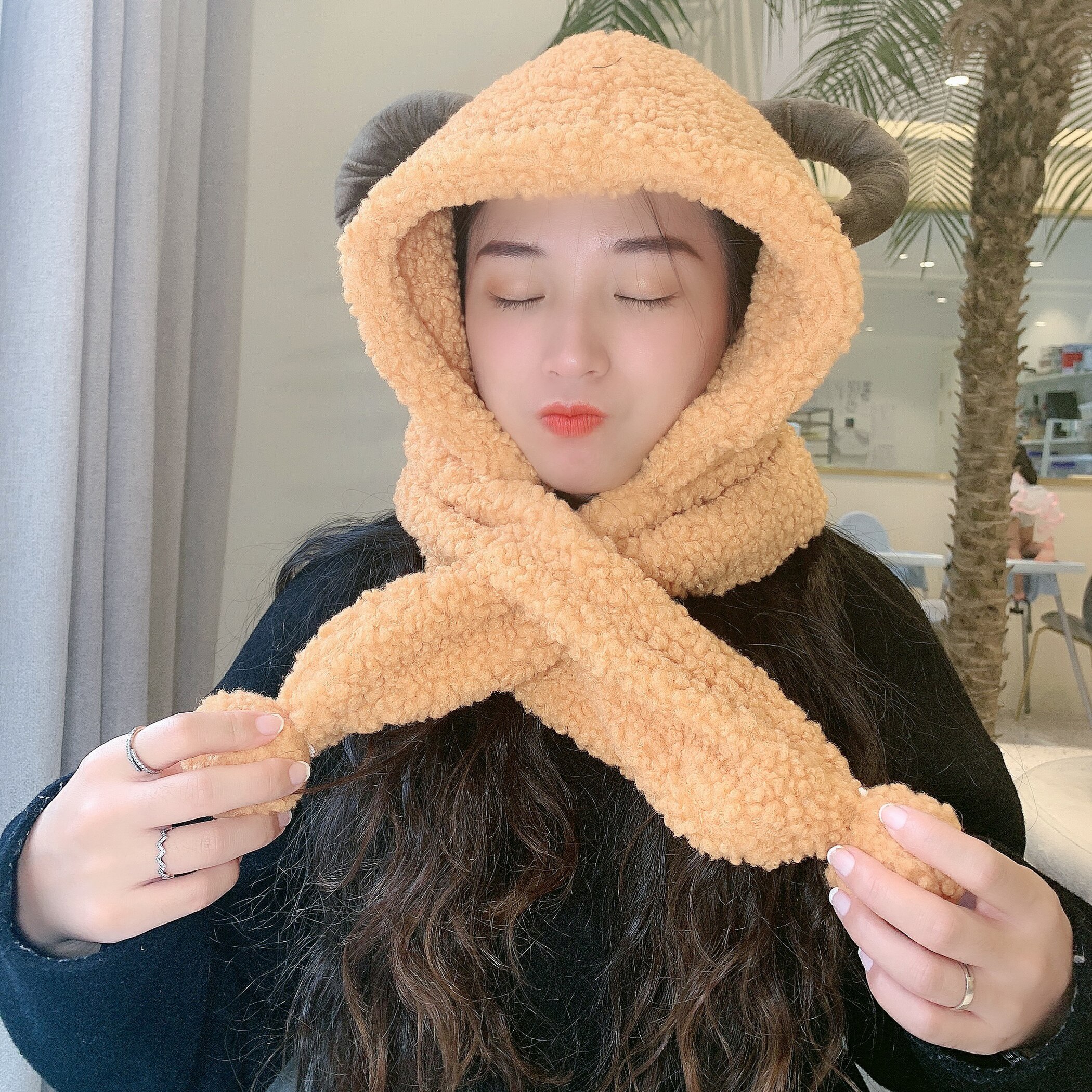 Women's Shofar Cap Knit Plush Fur Hats Winter Windproof Warm Ear Scarf Cloak Protect Bomber Gorras: Yellow / Adult