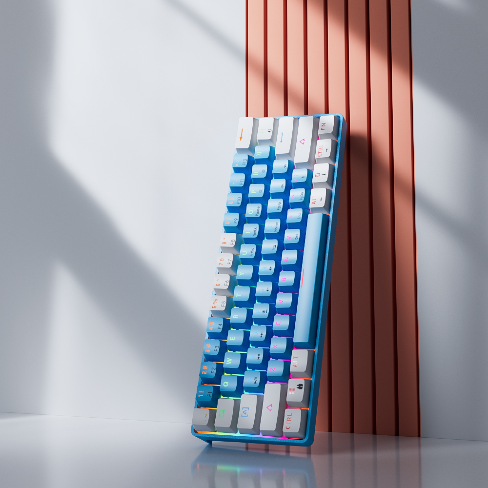 MUCAI-Teclado mecánico MK61 USB para juegos, interruptor rojo RGB retroiluminado, intercambiable en , 61 teclas, Cable desmontable: Blanco