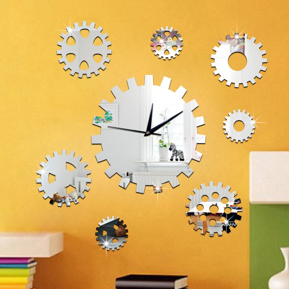 Reloj 3D DIY de decoración reloj de precisión torneado espejo de engranajes sofá de fondo Reloj de pared reloj de cuarzo