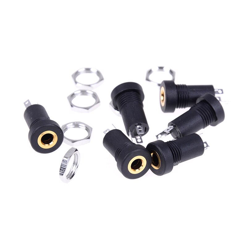2pcs 3.5MM Audio Jack Socket 3 Pole Black Stereo Solder Panel Mount Gold With Nuts Connector