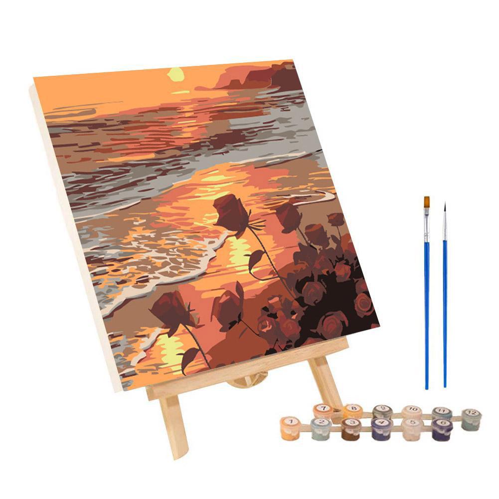 Frame Painting By Numbers Kits Abstract Sunset Landscape Modern Drawing Coloring By Numbers Acrylic Paint For Home Decor: WHITE