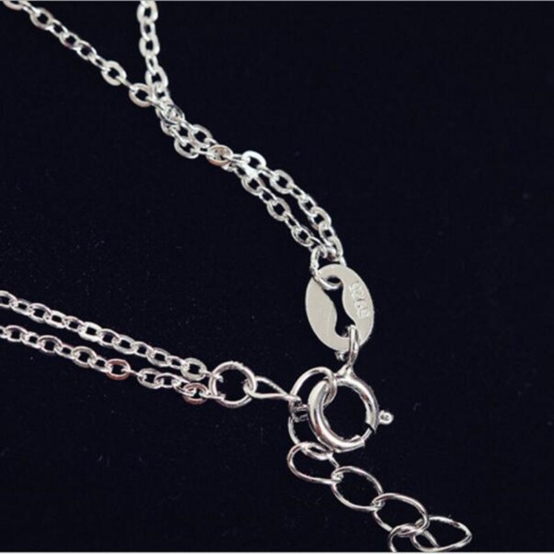 Popular Exquisite Simple 925 Sterling Silver Jewelry Necklace Double Love-shaped Female Necklaces H316