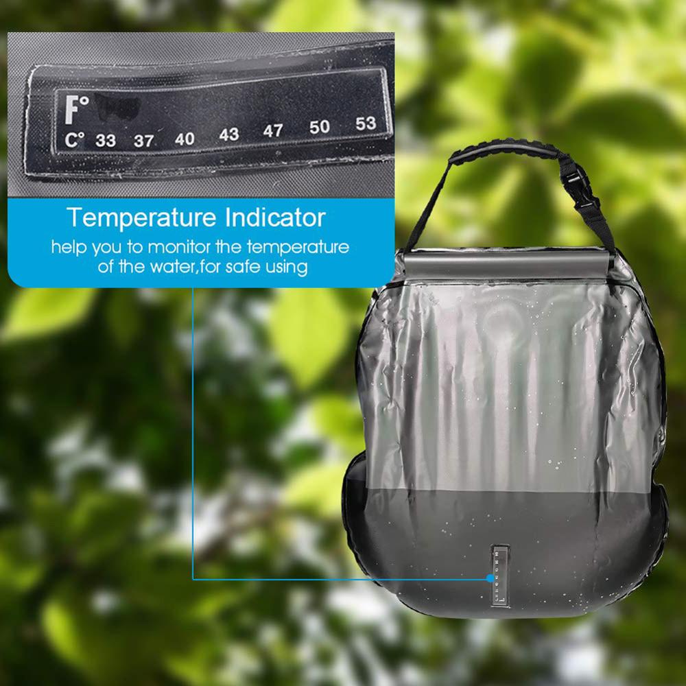 Bolsas de agua solares para senderismo y exteriores, bolsa de Ducha de Camping, bolsa de calefacción de 20L, manguera de hidratación para Ducha de Camping, cabezal de ducha intercambiable