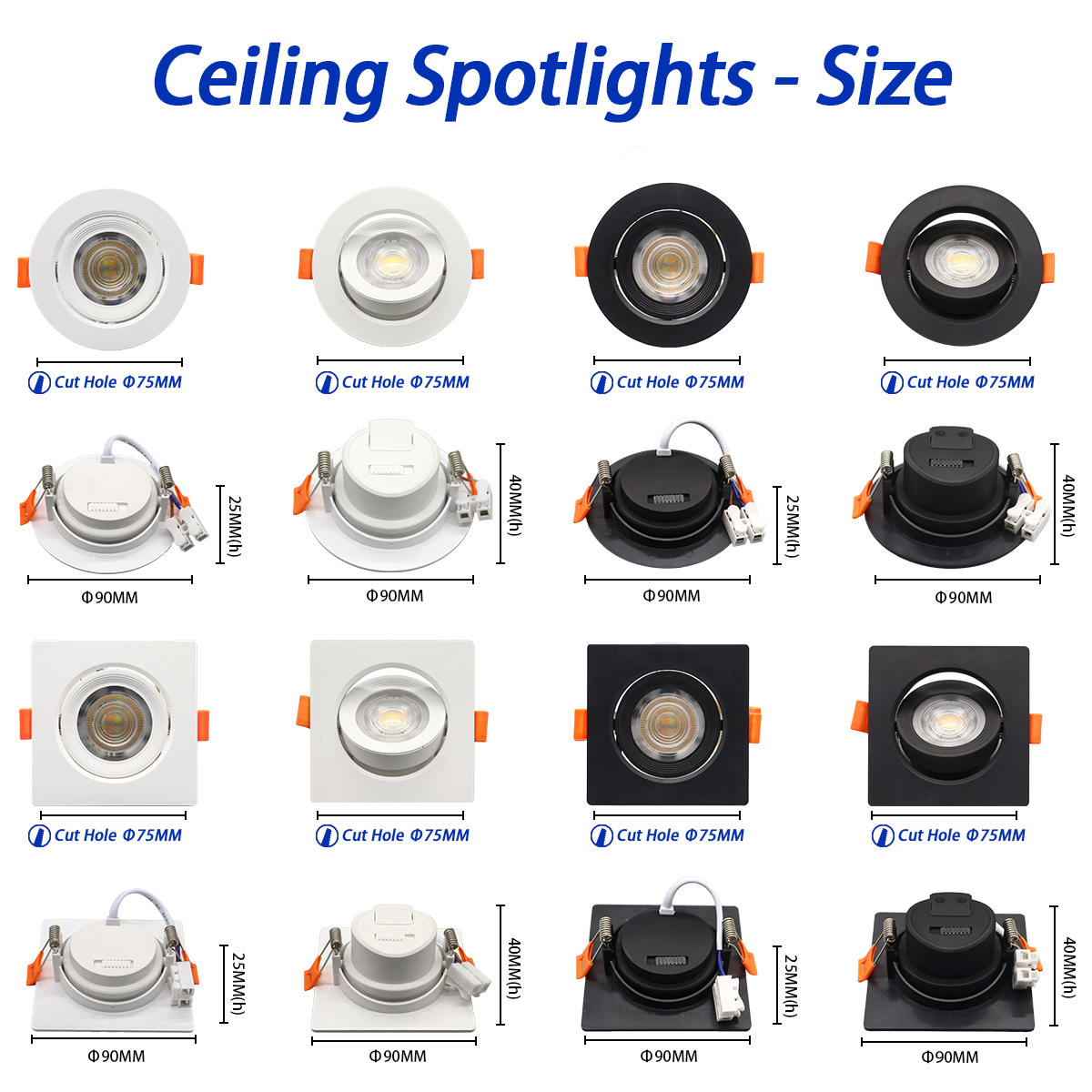 2 uds foco LED empotrable Dial Swich CCT luz de techo ajustada de 3 colores AC 120V 220V 3000K 4000K 6500K iluminación interior