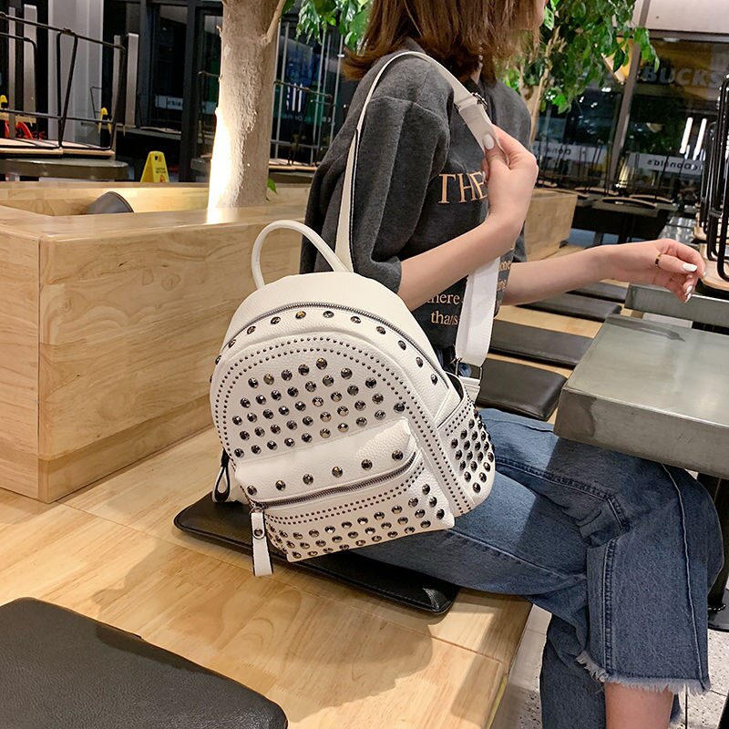Mini mochila con remaches multiusos para mujer, morral escolar con remaches, a la , para viaje y ocio,