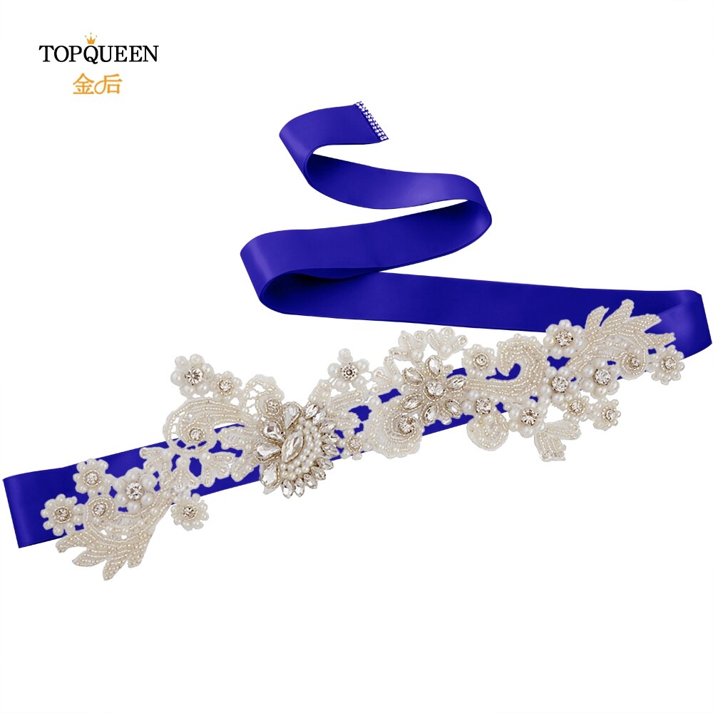 TOPQUEEN S157 Hochzeit Schärpe Braut Gürtel funkelnd Schärpe für Kleid Plus Größe Birne Band Schärpe Schwarz Band Strass Gürtel Schärpe gürtel: königlich Blau