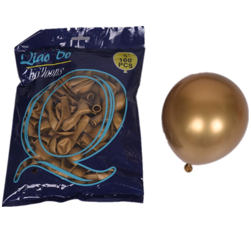 100 stk 5 tommer metalfarve fortykket latexballon romantisk krom guld sølvballoner bryllupsfødselsdagsfest dekoration globos: Guld