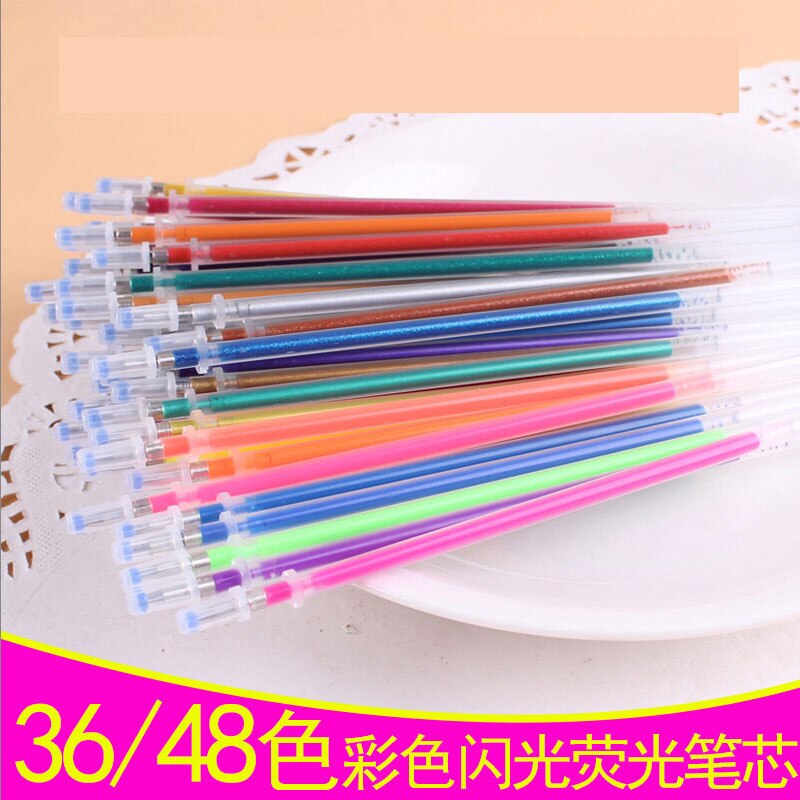 144 pcs/lot Colorful Gel Pen Refill Signature Painting Drawing Ink Refills Office School Stationery Writing Supplies
