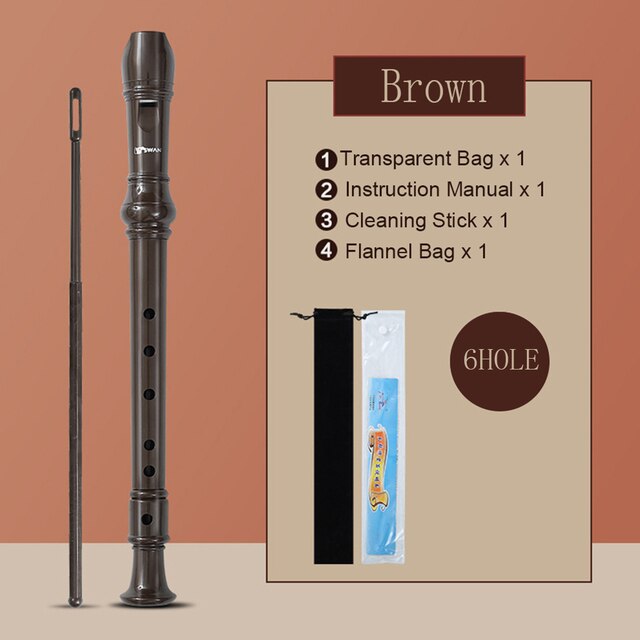 6/8 Holes Long Flute Soprano Recorder Flute Instrument For Children Educational Tool Beginner C Key Unique Sound Structure: BROWN 6 6Hole