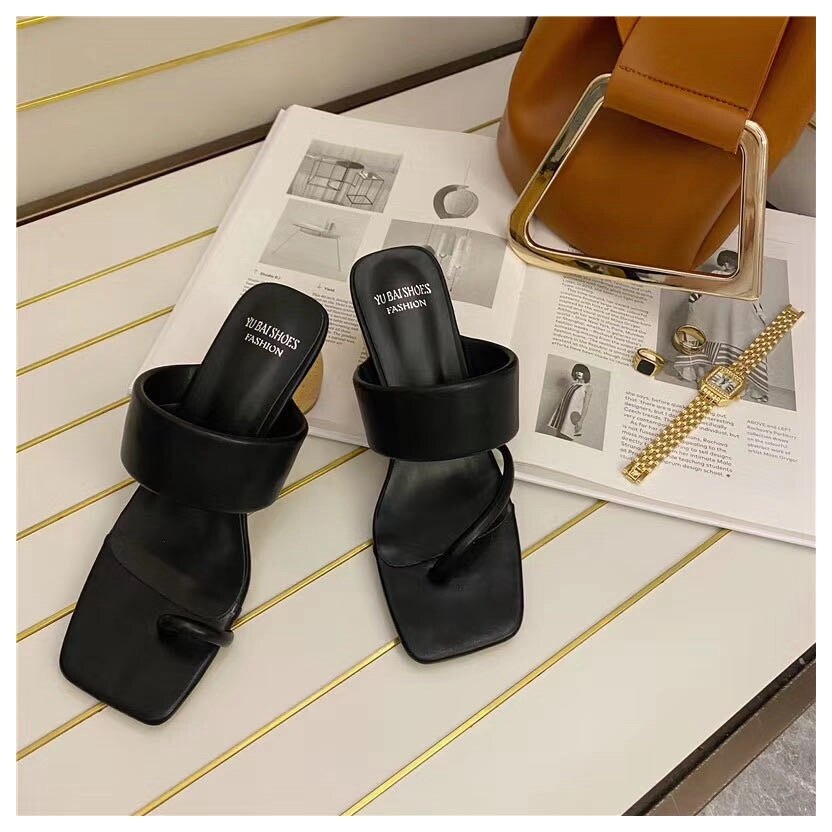 Sommar sandaler dam skor högklackat tofflor dam toffel utomhus rutschbanor träklackar sandaler femmes sandaler: Svart / 8.5