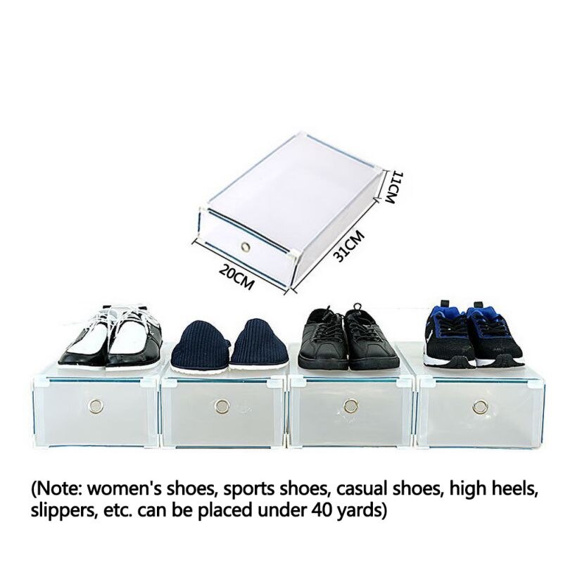 Rectangle Organizer Shoe Box Clear Stackable Home Space Saving Storage Container Plastic Foldable Shoe Drawer
