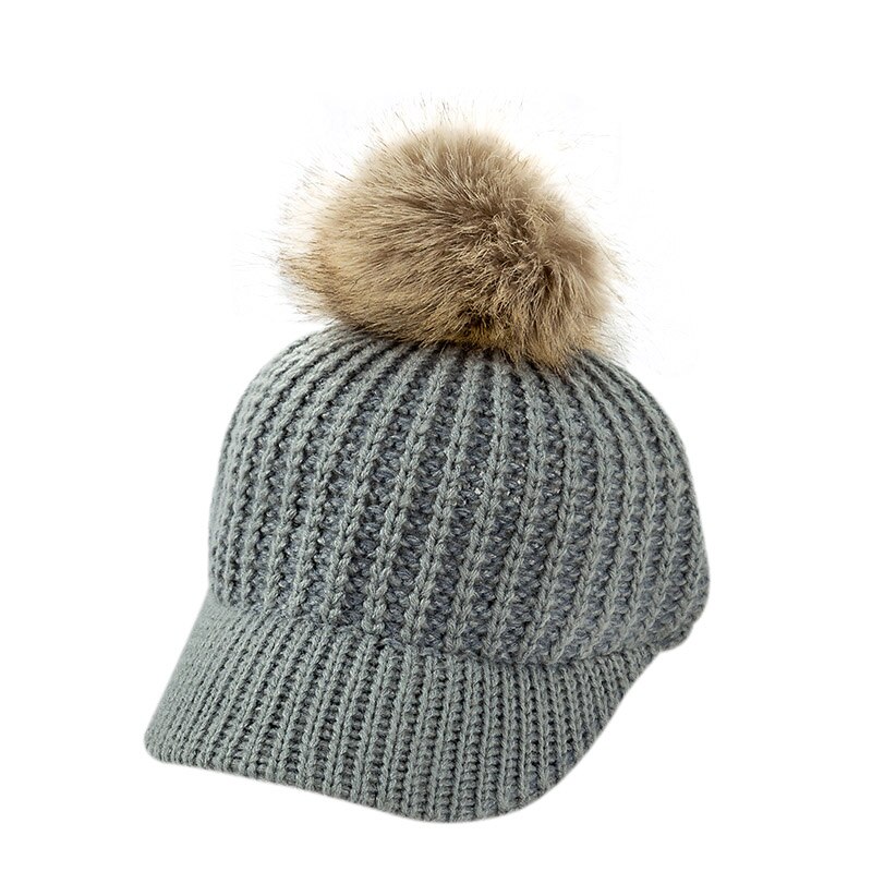 Stickad babymössa pompom vinterkeps för barn justerbar solid baby vintermössa tillbehör barnmössa för 2-5 år 1pc: Grå babyhatt