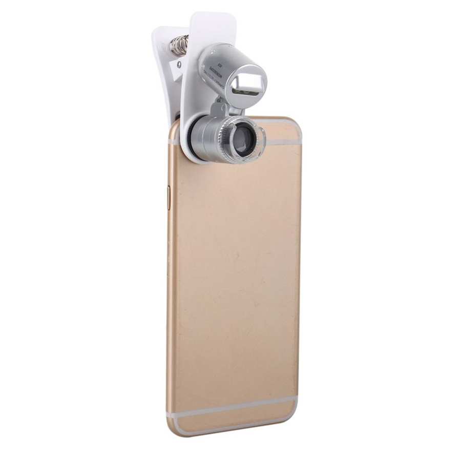 60X Optical Zoom Phone Camera Microscope Clip-on Magnifying Glass LED