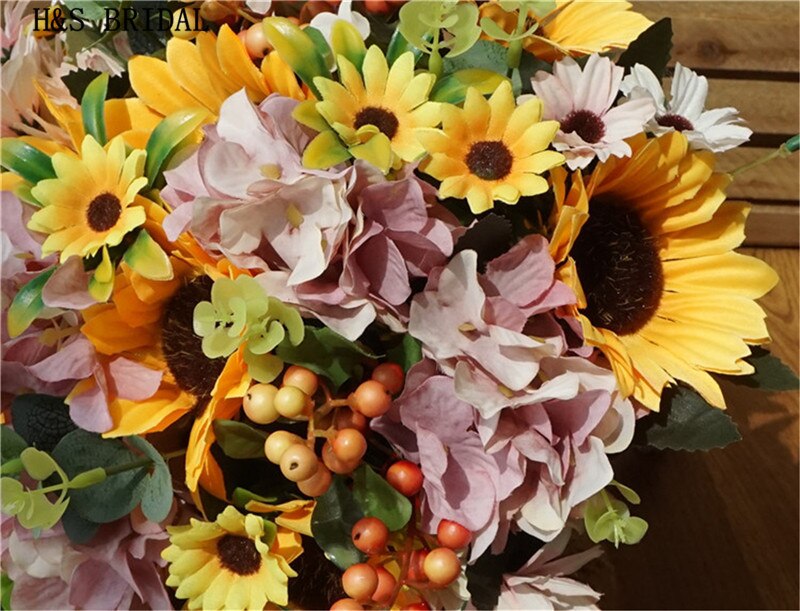H &amp; S – bouquet de mariage avec poignée en dentelle, tournesol, fleurs de demoiselle d&#39;honneur jaunes, fleur artificielle de mariage
