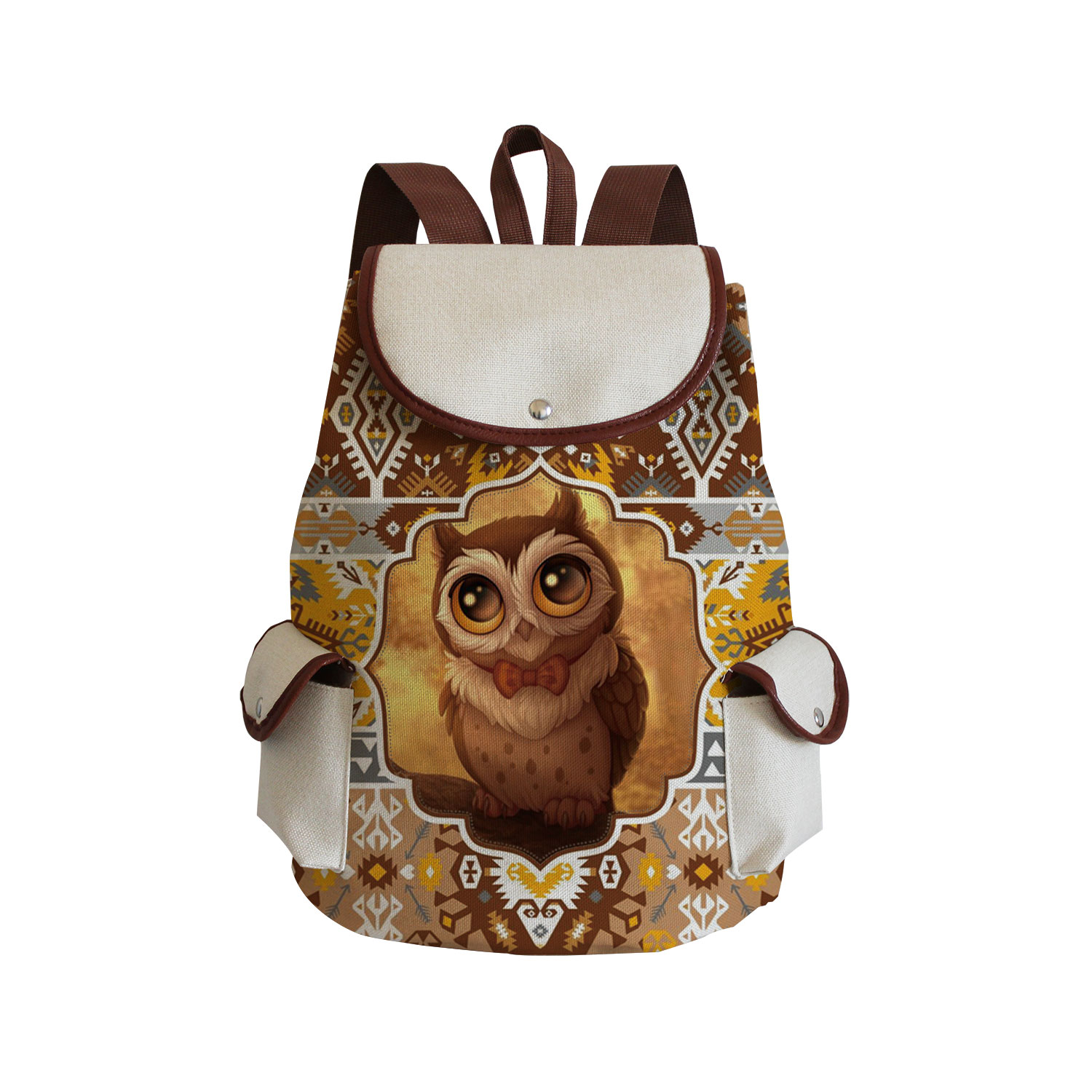 Cartoon Owl Print Linen Backpack Animal Large Capacity Portable Drawstring Backpack Chinese Storage Travel Women Casual Book Bag: sj3231 Owl Bag