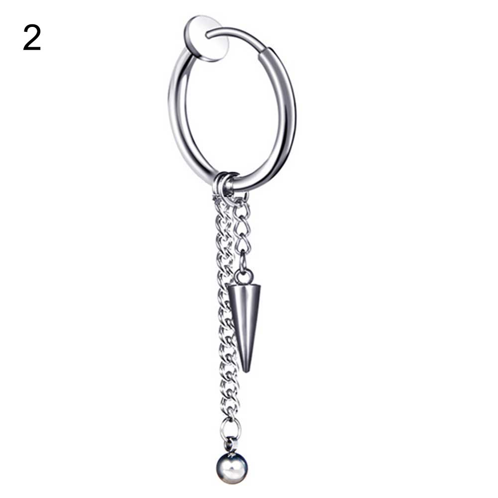 1Pc Men Long Chain Ear Piercing Loop Clip Hoop Earring Jewelry trendy: Steel color / 1
