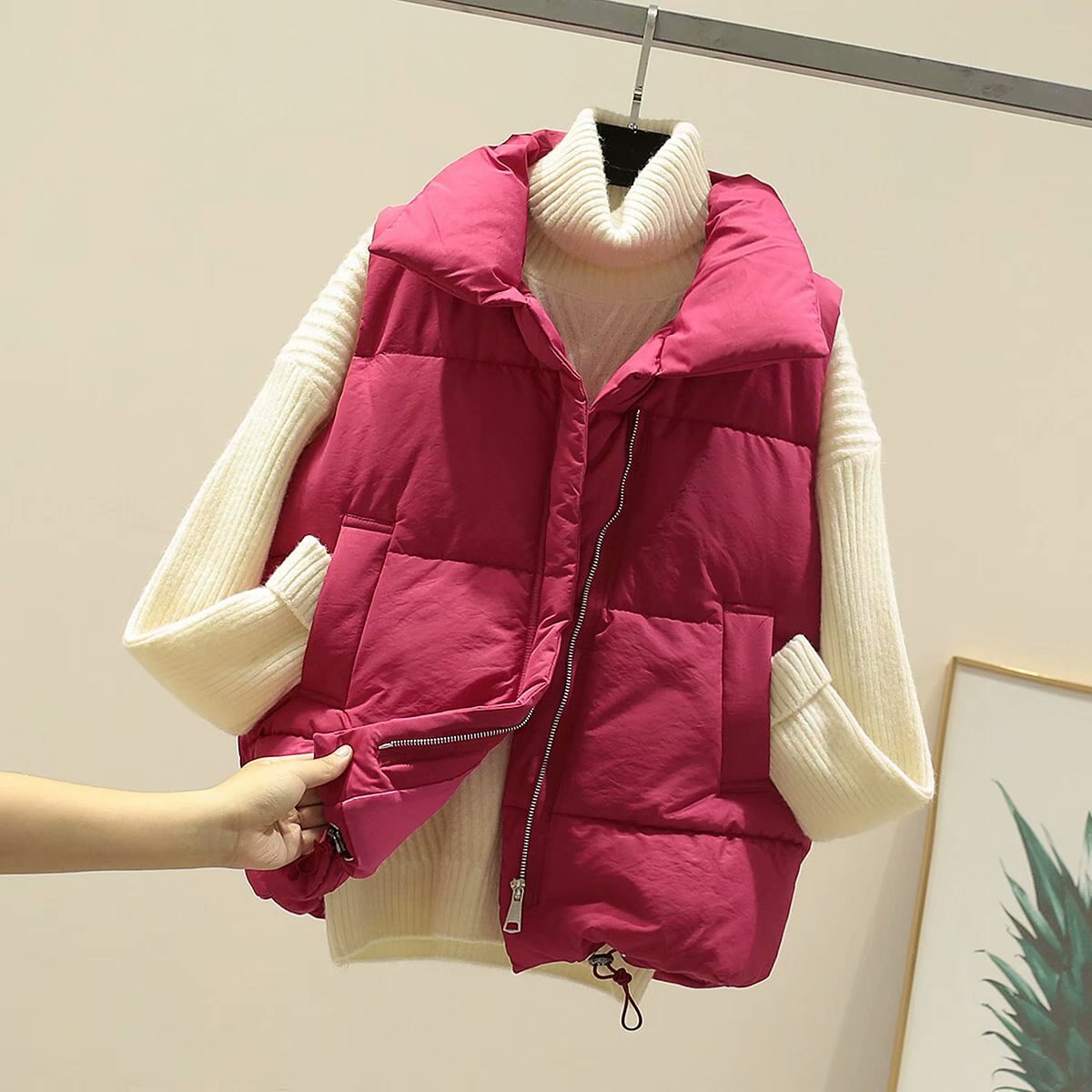 Lusumily 2022 vinter kvinder vest bomuld ærmeløs jakke vest vest gul varm solid veste slanke #39 dametøj