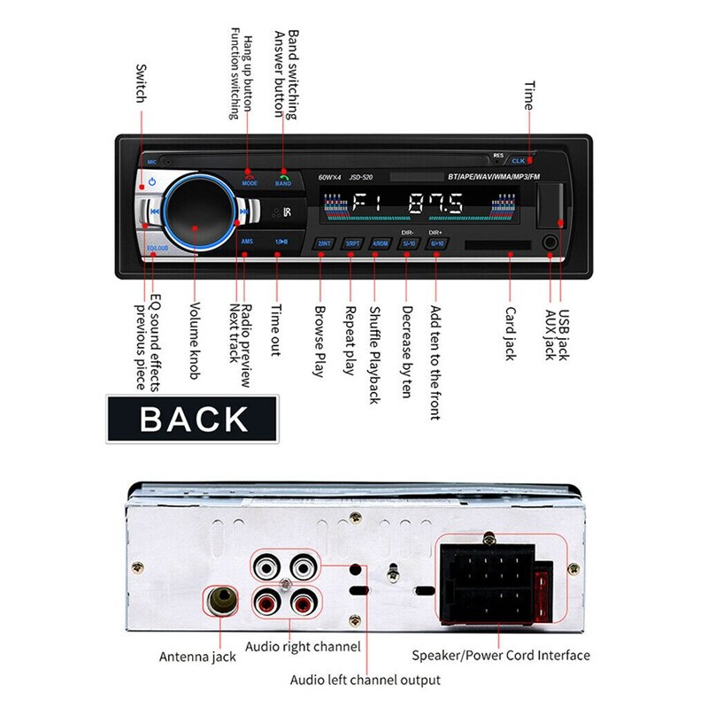 Bluetooth autoradio autoradio fm aux-ingang ontvanger sd usb 12v in-dash 1 din auto  mp3 multimediaspeler