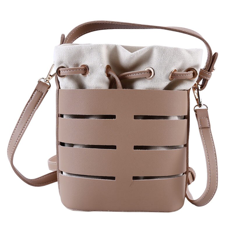 Creatieve Klinknagel Messenger Bag Trekkoord Pu Leer Vrouwen Messenger Bag Mode Crossbody Tas Voor Vrouwelijke: khaki
