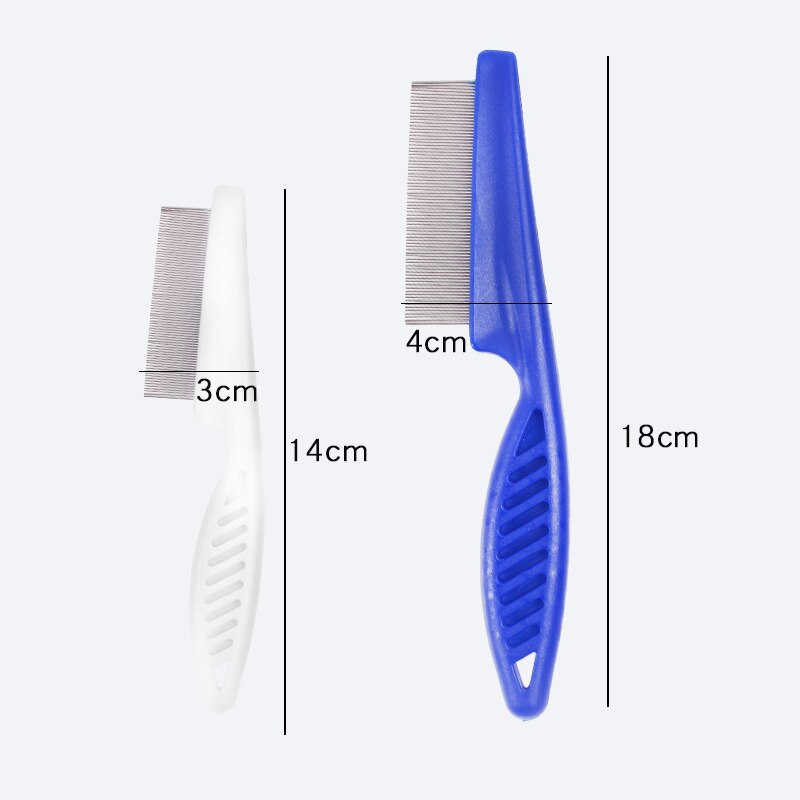 Dog Cat Flea Comb White Blue Pet Grooming Comb Stainless Steel Pin Pet Hair Cleaning Tool