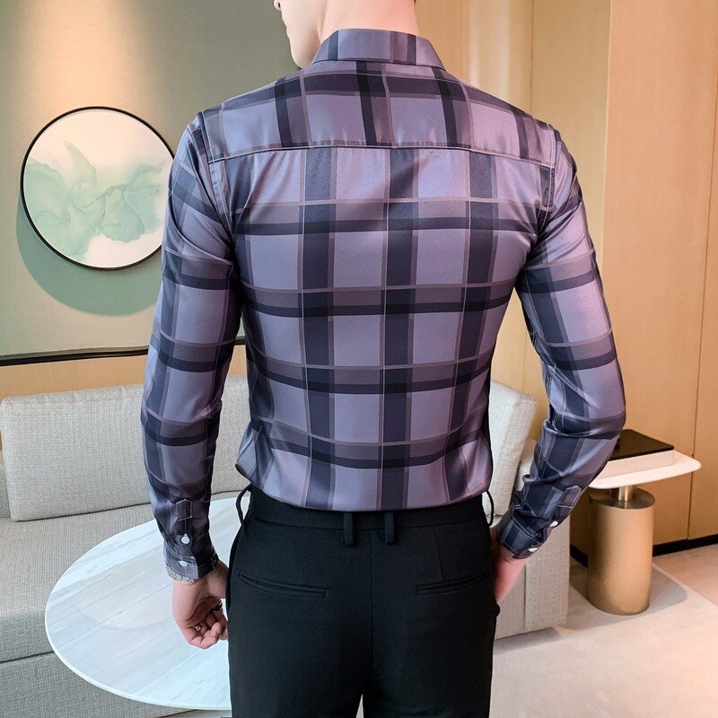 Brittiläinen ruutupaita miehet kevät slim fit ruudullinen paita pitkähihainen muodollinen rento paidat 4xl korealaista miesten vaatteita