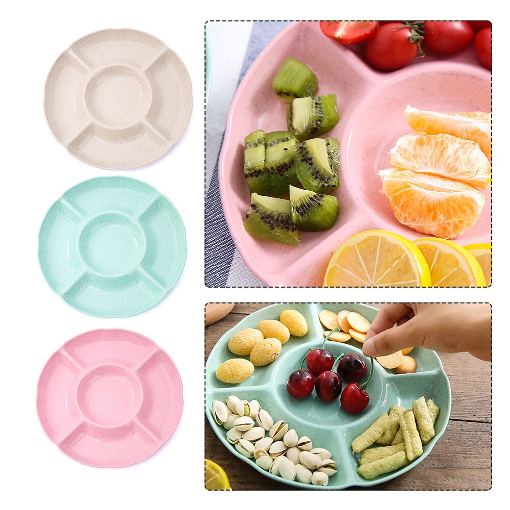 Hvedestrå 5 rum madopbevaringsbakke familie dessert fad snack fad fest hjemmetallerken serverer fad slik konditorvarer