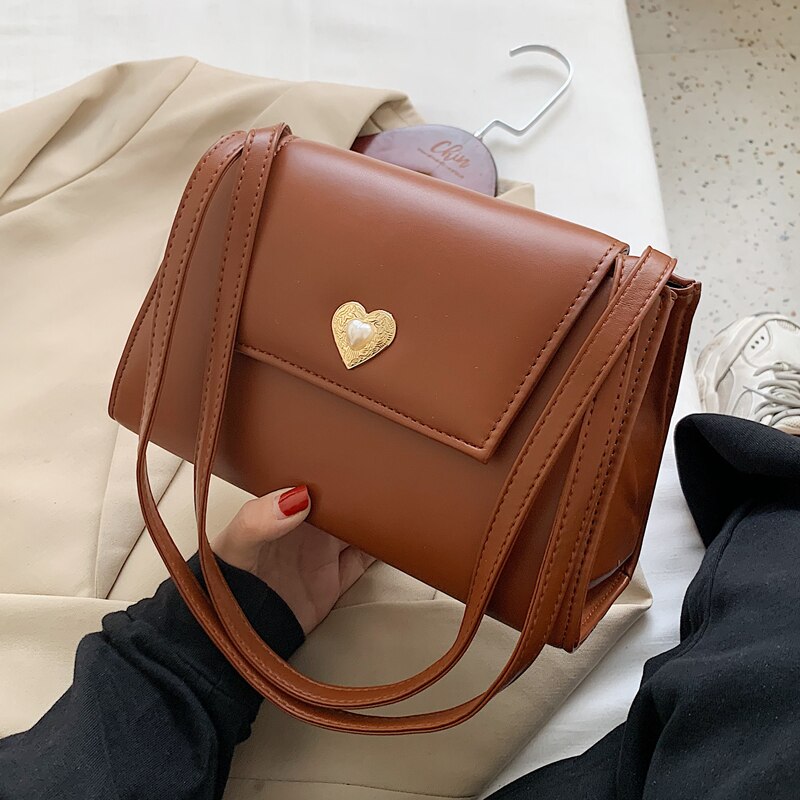 Herz Vintage Schulter Tasche Für Frauen Hand Tasche Kleine Solide Elegante Branded Handtaschen Weibliche Büro Dame Retro