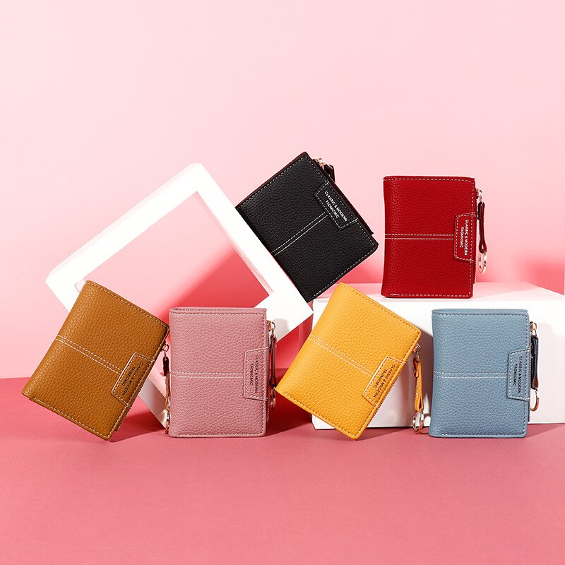Kvinnor plånbok mjukt pu läder kvinnlig handväska mini hasp korthållare mynt korta plånböcker smal liten handväska dragkedja nyckelring