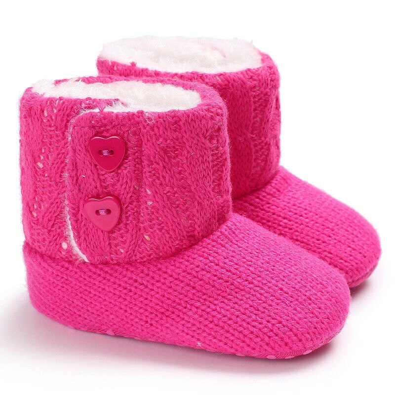 Winter Warm Cute Baby Boy Girl Infant Toddler Boots Shoes Heart Print Soft Knitted Slippers 0-18M 3 Style: Rose Red / 0-6 Months