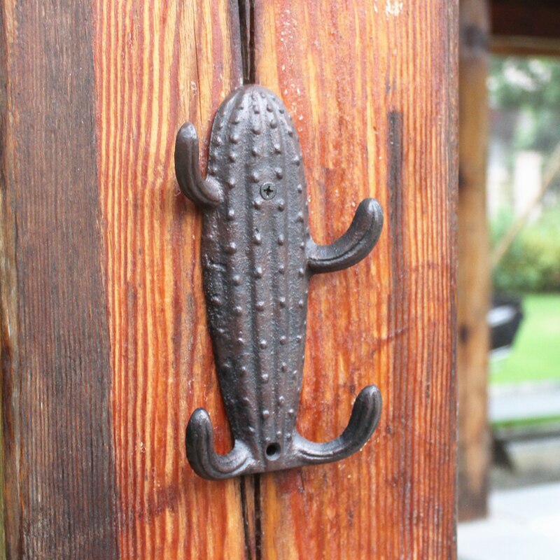 Vintage Cactus en fonte crochet mural avec 4 cintres ferme maison Accents rustique maison jardin mur décoratif en métal crochets muraux