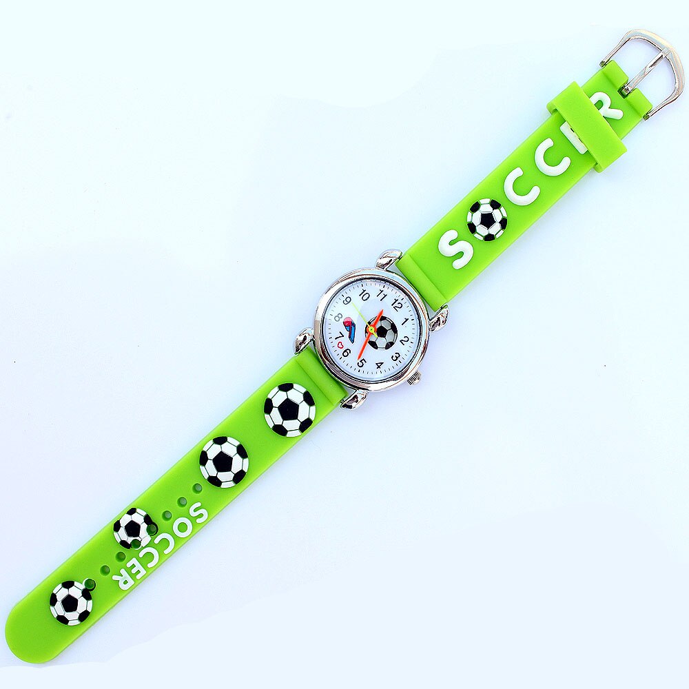 Populaire 3D Horloge Sport Voetbal Stijl Siliconen Band Kinderen Quartz Horloge Jongen Horloge Meisjes Horloge Cartoon Analoge Horloge: Green