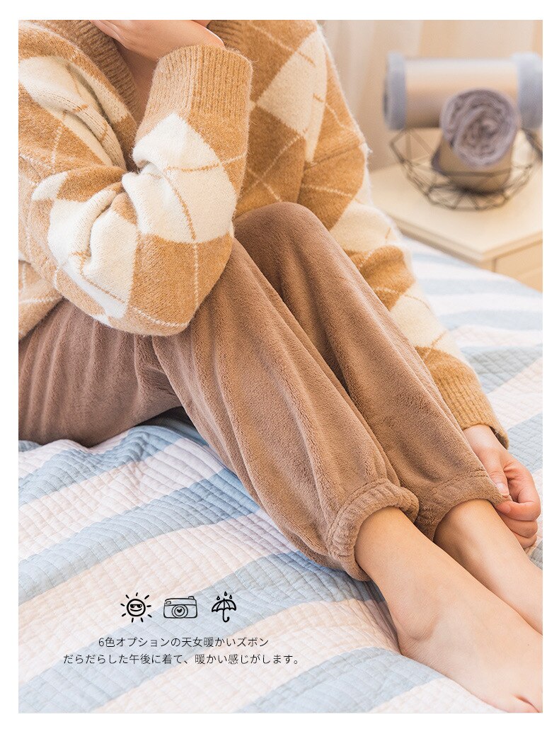 Korallen Samt schlaf hosen frauen Winter Schlafanzug Schlauch lässig weiche warme homewear hosen verlieren schlaf boden