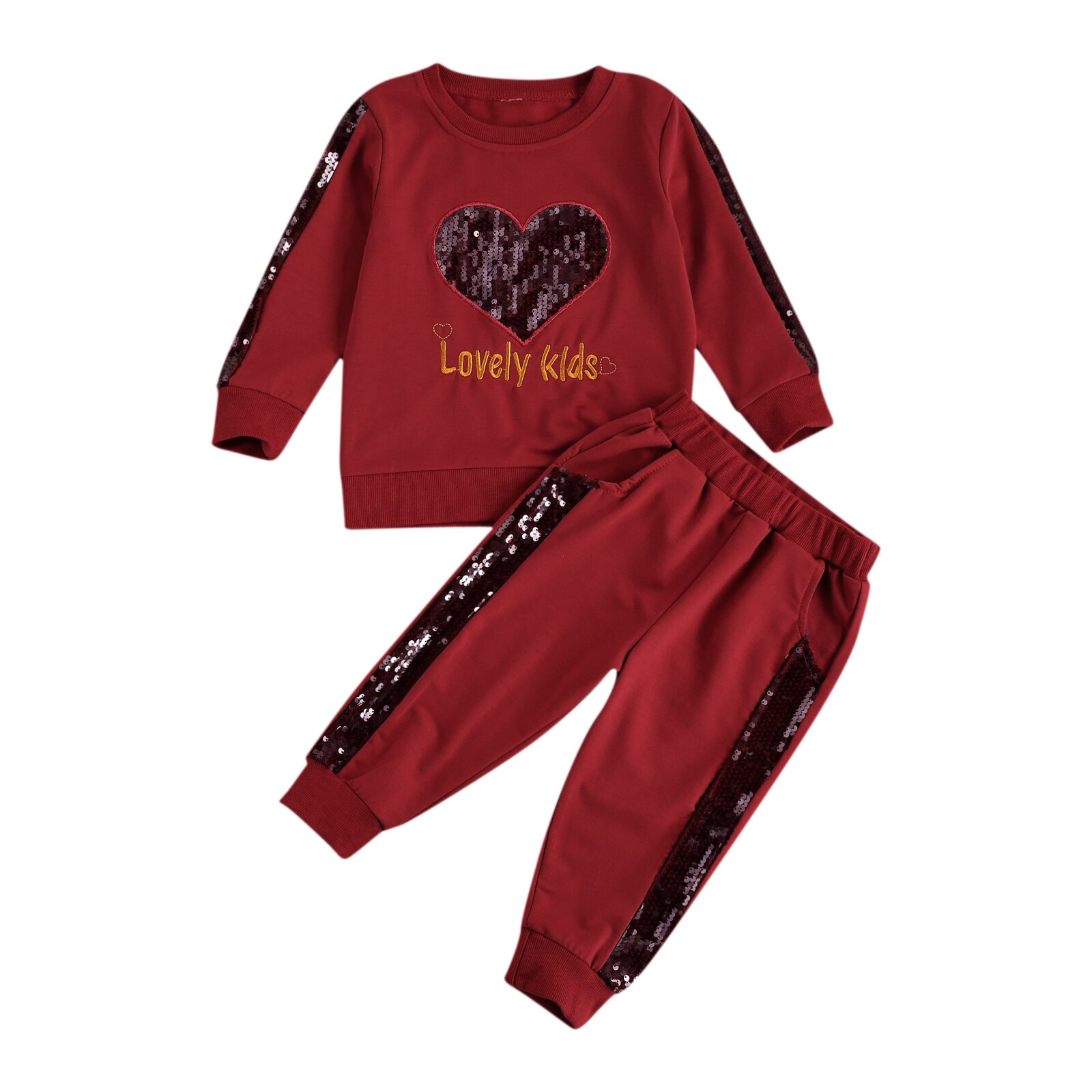 Meisje Liefde Vorm Lovertjes Lange Mouwen Shirt + Effen Kleur Lovertjes Decoratieve Broek 2 Stuk Pak: 4 / 6m