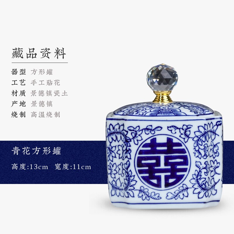 Jingdezhen porselenskrukke blå og hvit keramisk gryte hjemmeinnredning rom veranda lagring gryte te krukke lagring og dekorasjon: B