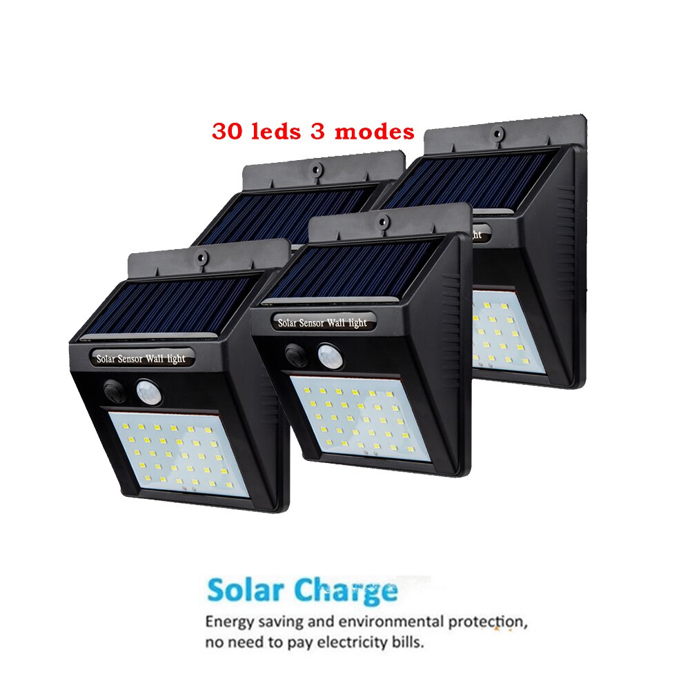 2/4PCS 30 LED Solar Light Three Modes Black White Waterproof Outdoor Garden Wall Fence Lamp With Mounting Pole Or Not 500 LM gui