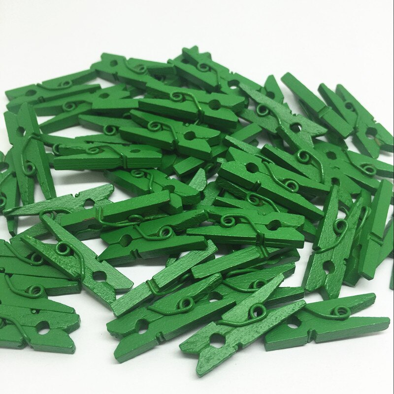200 stuks 25mm mini houten knijpers wasknijpers clips bruiloftsversieringen scrapbooking ,14 kleuren: Donkergroen