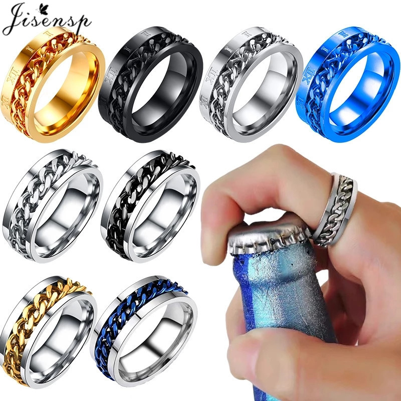 Cool Rotating Anxiety Fidget Rings Titanium Steel Chain Rotable Spinner Finger Ring for Men Women Punk Jewelry Bague Homme