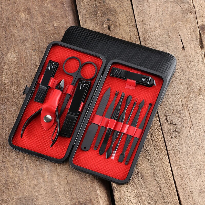 Red 7-12pc Scissors Nail Clippers Set Dead Skin Pliers Nail Cutting Pliers Pedicure Knife Nail Groove Inflammation Manicure Tool: 12pc