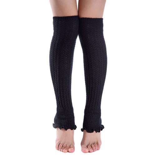 Chaussettes longues plissées pour femmes, couleur unie, tricotées, chauffe-jambes, personnalisées, confortables, chaudes, coupe-vent pour l'extérieur: Black