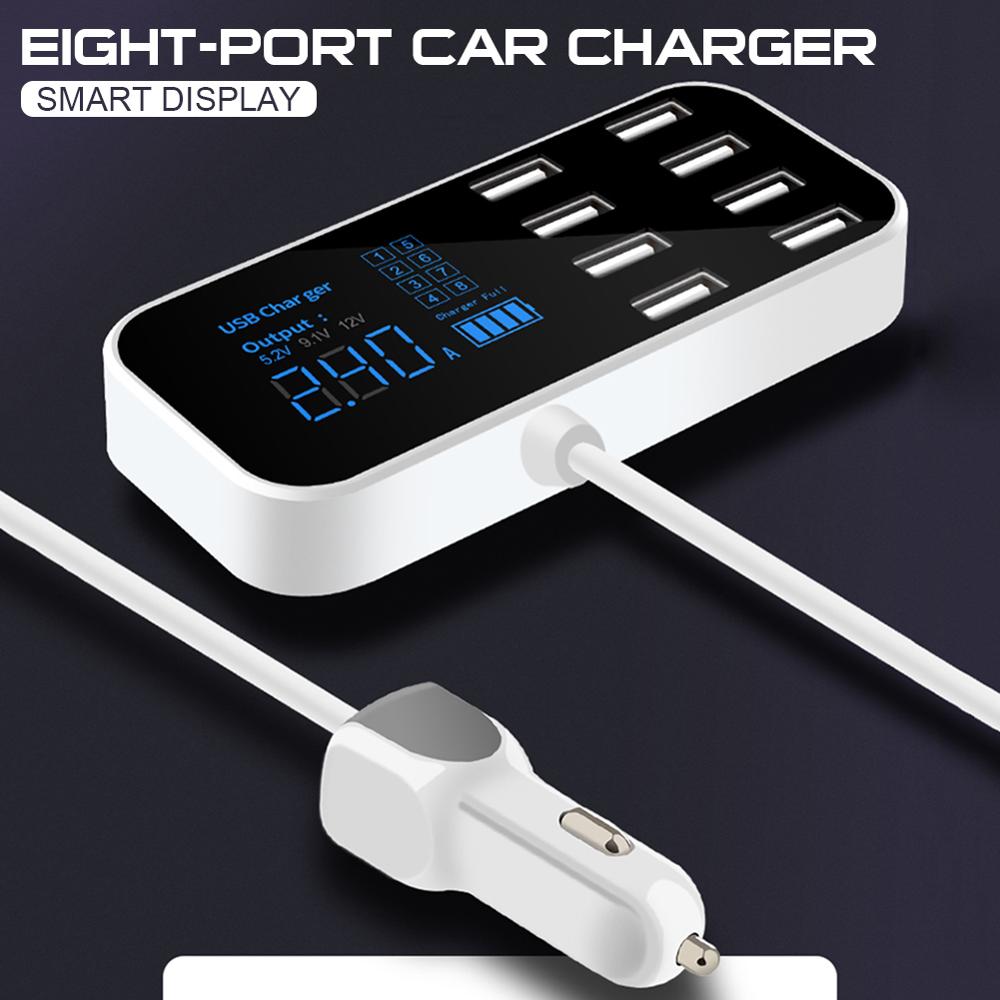Multi-Port Usb Charger Voor Auto 8-Poort Auto Aansteker Opladen Station Hub Met Lcd-scherm