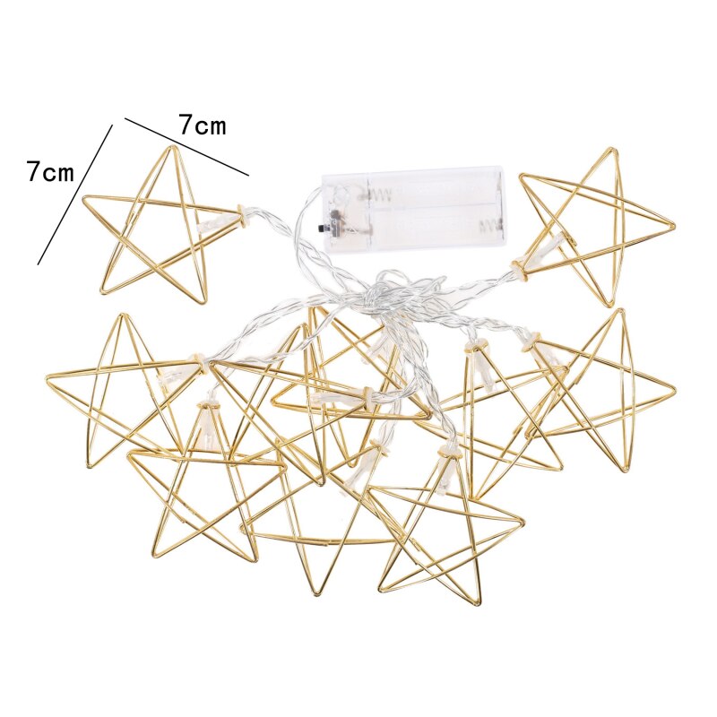 Vijfpuntige Ster Led Kerstverlichting String Light Metal Battery Operated Kerstverlichting Voor Halloween Party Bruiloft Decoratie