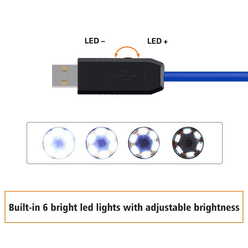 USB Endoscope Camera 720P Waterproof Snake Camera with 6 Adjustable LED For Windows & Macbook OS Computer